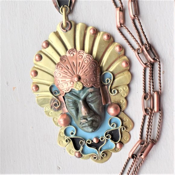 Jewelry - Vintage Boho Brass Copper Statement Necklace